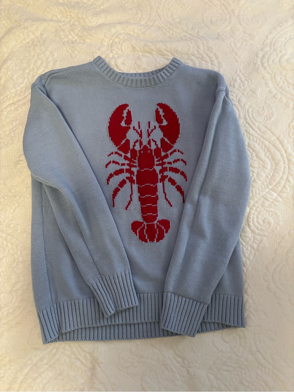 Light Blue Sweater with Red Lobster Graphic